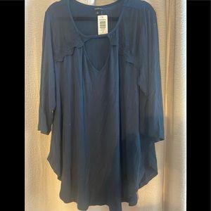 Torrid blue 3/4 sleeve top with lace detail. NWT